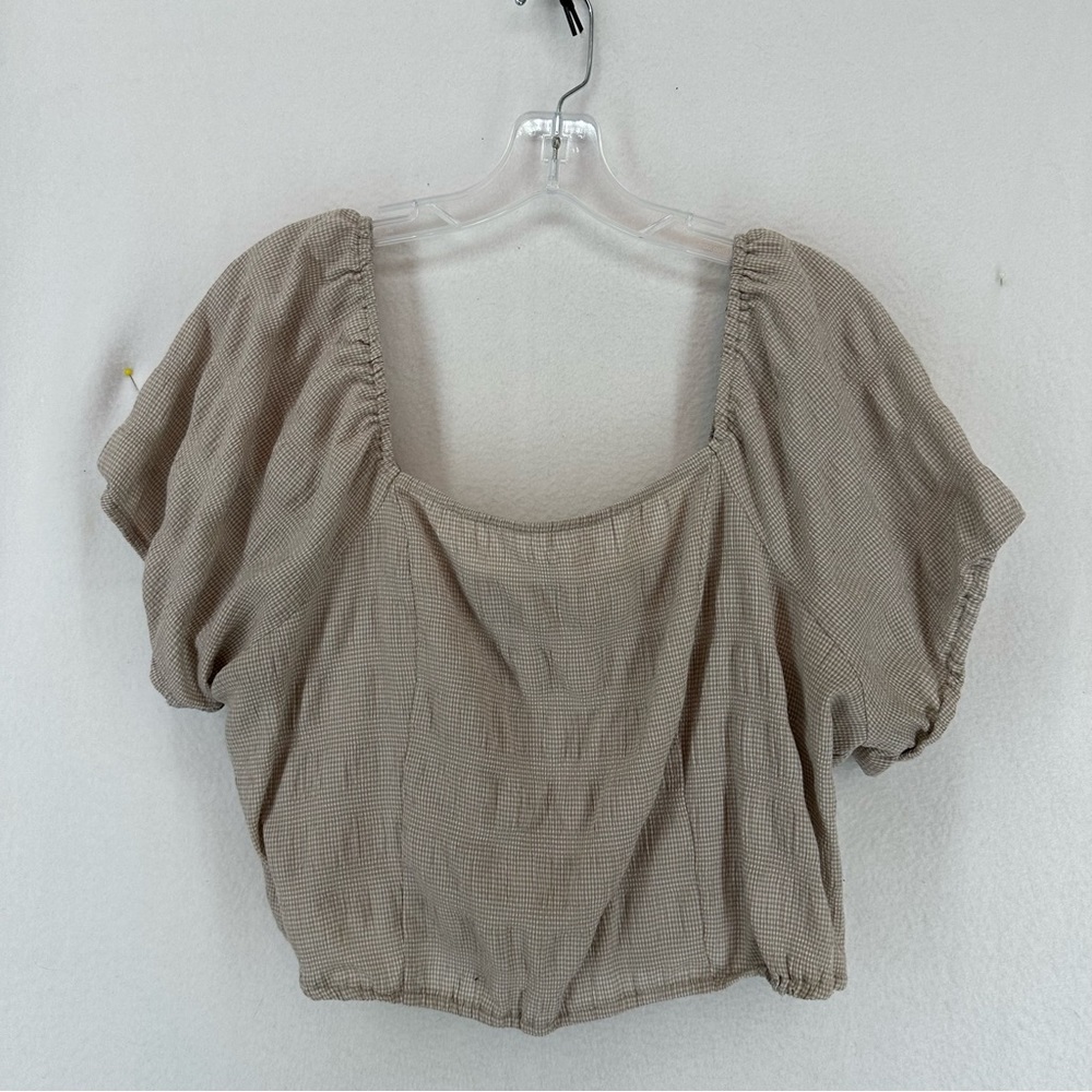 Forever 21 Smocked Puff Sleeve Cropped Blouse Womens‎ 2XL Beige